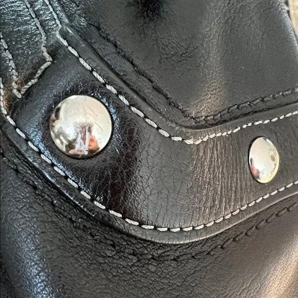 Coach Black Leather Shoulder Bag with Silver Accents